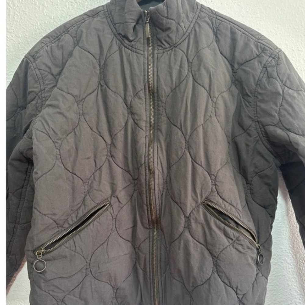Lucky Brand Quilted Jacket Dark Gray Mock Neck Zip Pockets Women M - Picture 3 of 6
